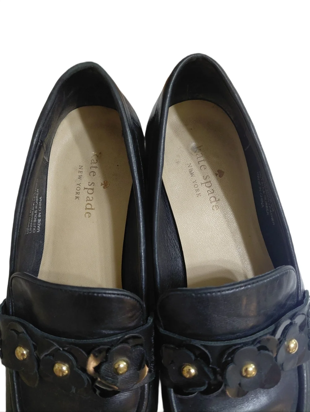 kate spade Flowered Black Leather Penny Loafers Karissa Size 7 M